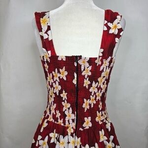 Vintage Made in Hawaii floral print A line with smocking midi dress